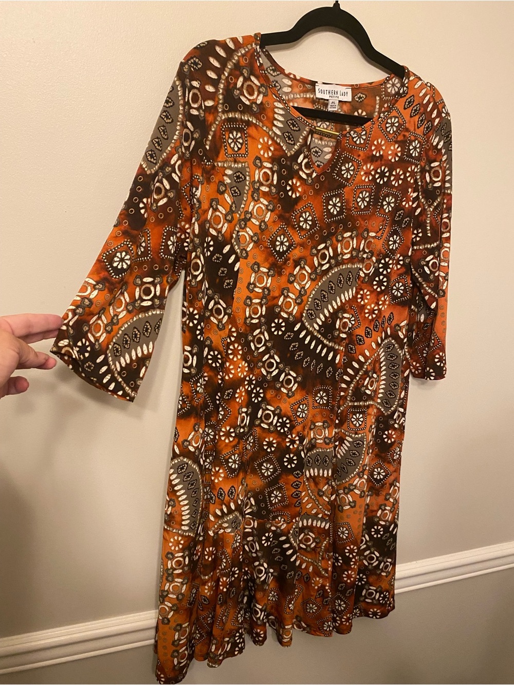 Southern Lady Orange and Brown Paisley Swing Dress